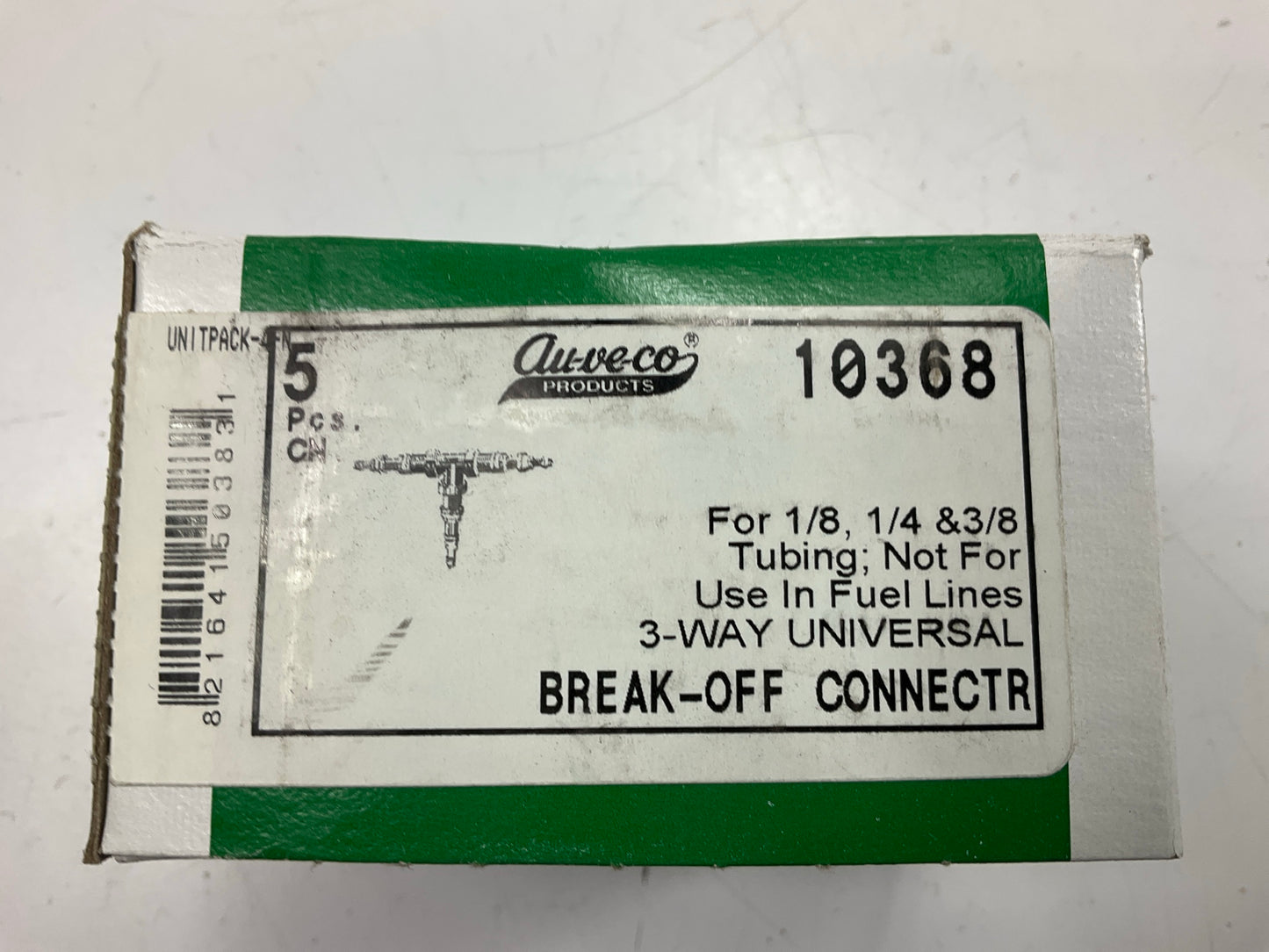 (5) Auveco 10368 Universal Break-Off Hose Tee, 3-Way, For 1/8'', 1/4'', 3/8'' Hose