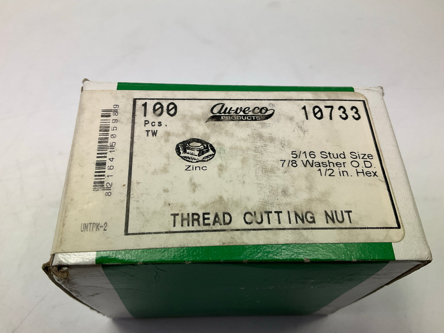 Auveco 10733 Thread Cutting Nut 5/16'' Stud Size - Zinc Plated Qty 100