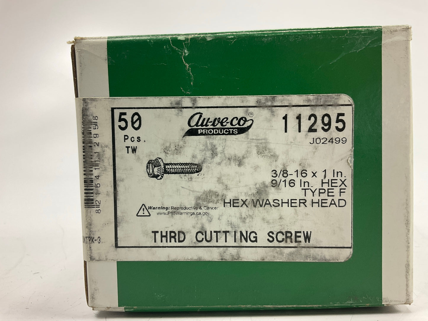 Auveco 11295 Thread Cutting Screw 3/8''-16 X 1'', Hex Washer Head, Type F, 50 Pcs