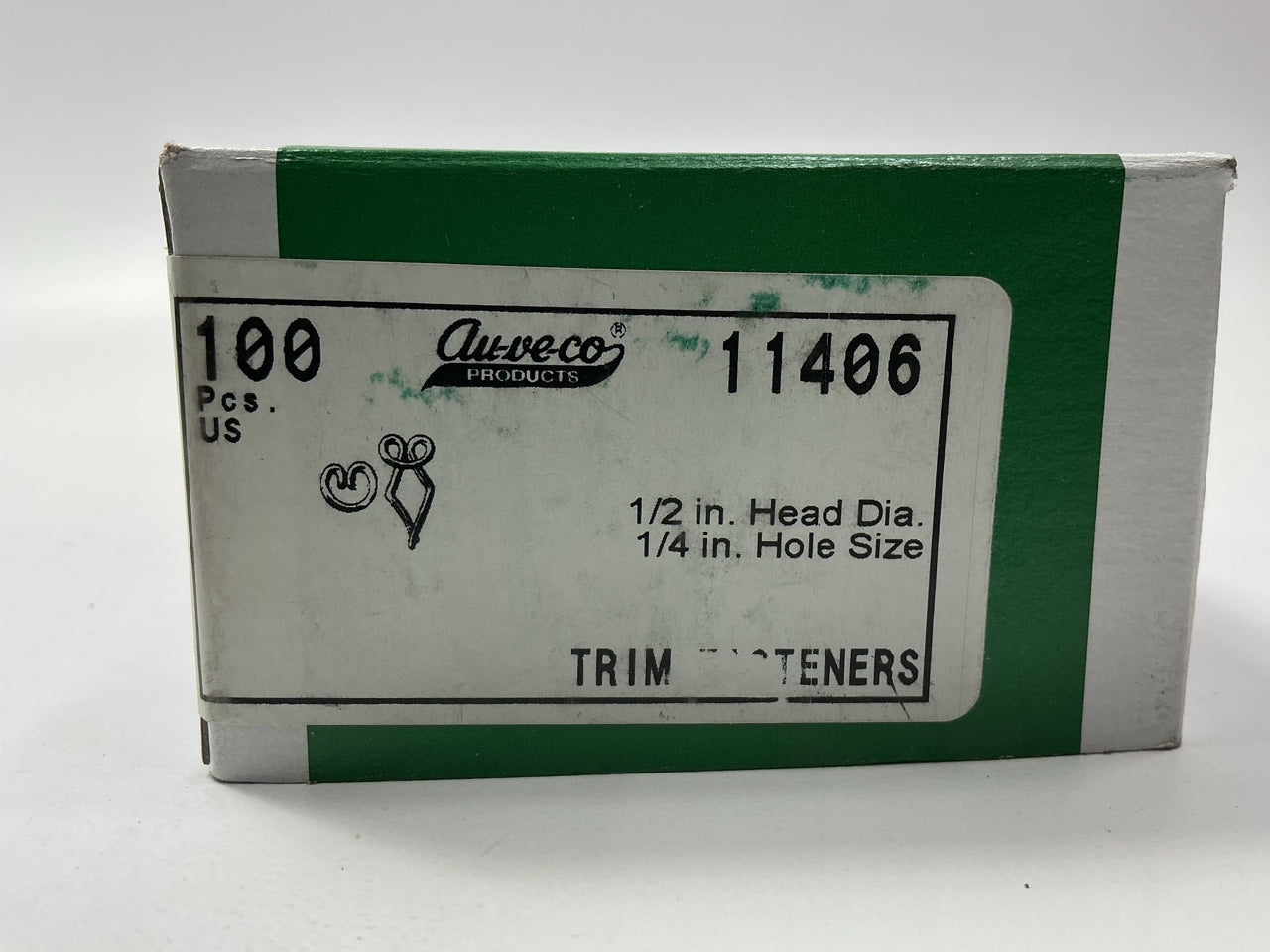 Auveco 11406 Trim Clip Fastener, 1/2'' Head, 1/4'' Hole, Black Qty 100