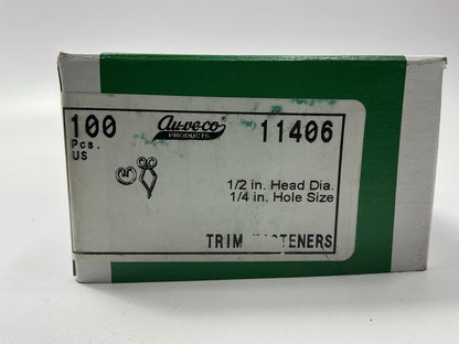 Auveco 11406 Trim Clip Fastener, 1/2'' Head, 1/4'' Hole, Black Qty 100