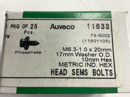 Auveco 11633-25 Metric Hex Head Sems Bolts 6.3-1.0 X 20mm  10mm Hex 17mm Washer