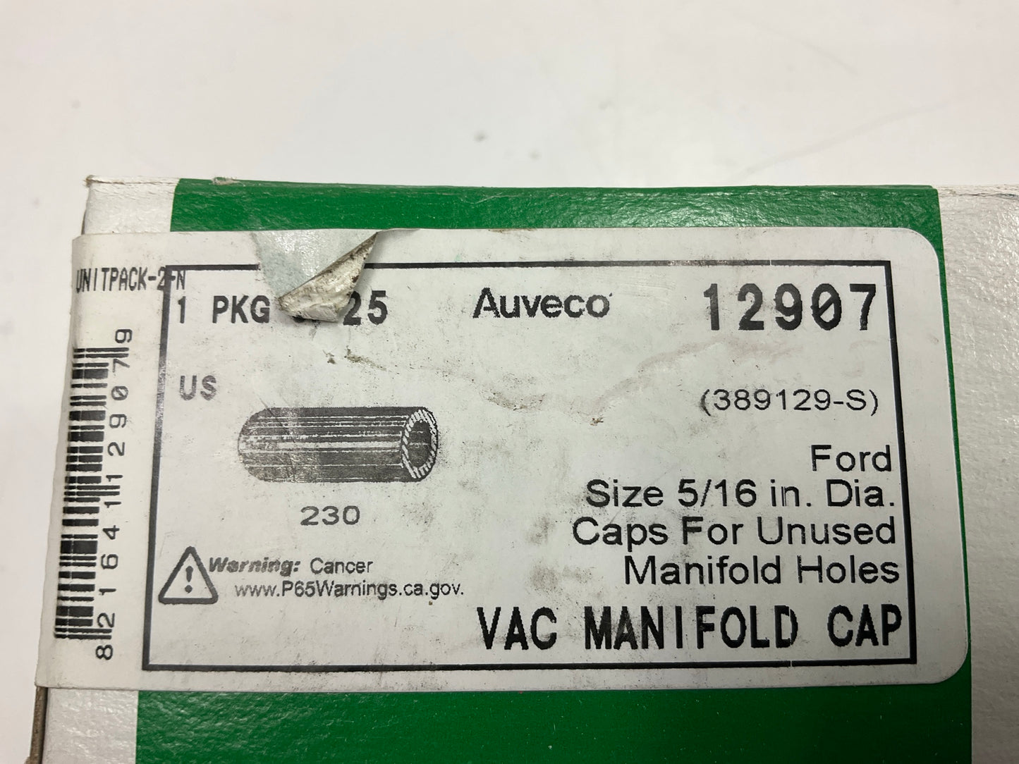 Auveco 12907 Vac Manifold Cap 5/16'' Long, Box Of 25