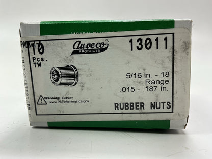 (10) Auveco 13011 Rubber Well Nut, Thread Size 5/16''-18, Brass Insert