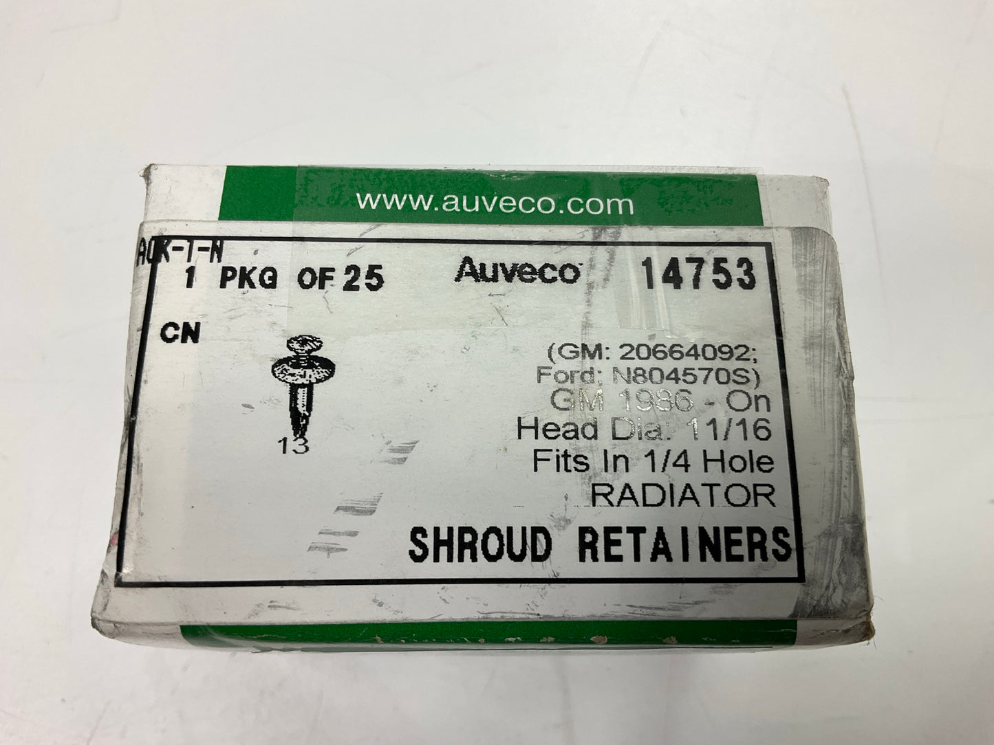 Auveco 14753 (1/4'' Hole) Radiator Shroud & Trim Retainer Clips - Pack Of 25 Pcs
