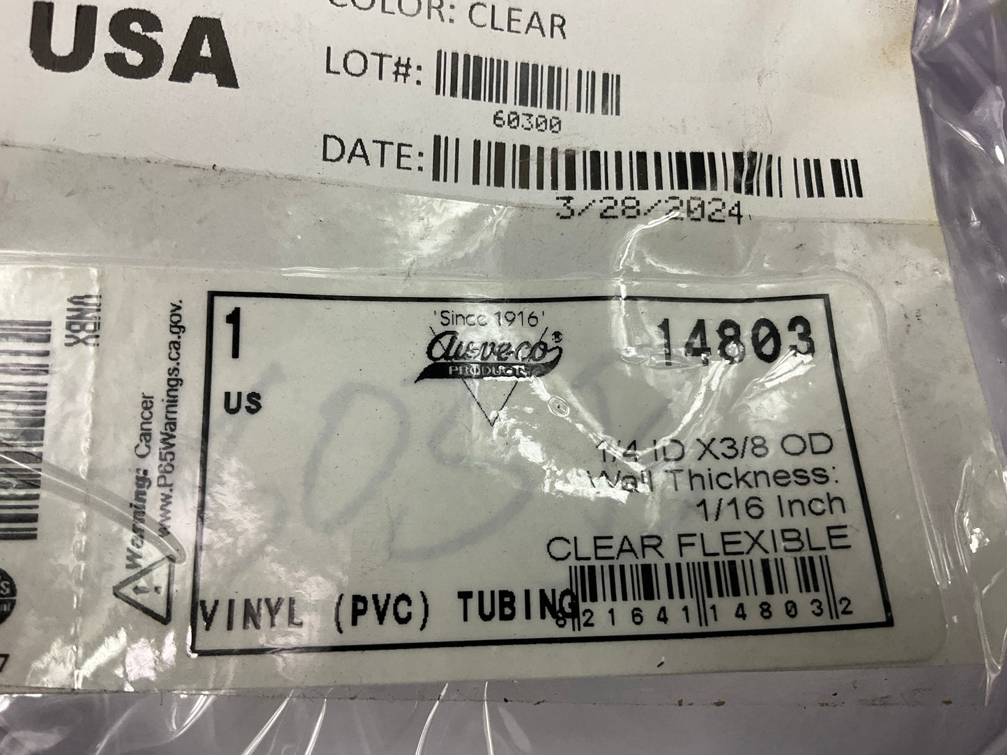 Auveco 14803 Clear Tubing 1/4'' Inside Diameter 3/8'' Outside Diameter, 100 Feet