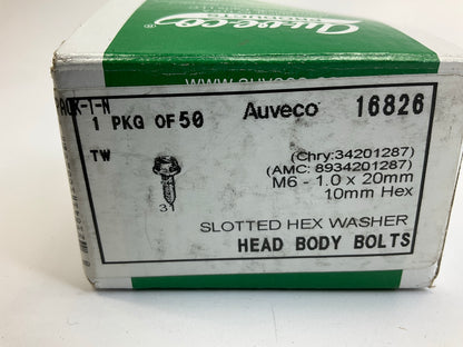 (50) Auveco 16826  M6-1.0 X 20 Zinc Slotted Hex Washer Head License Plate Screw