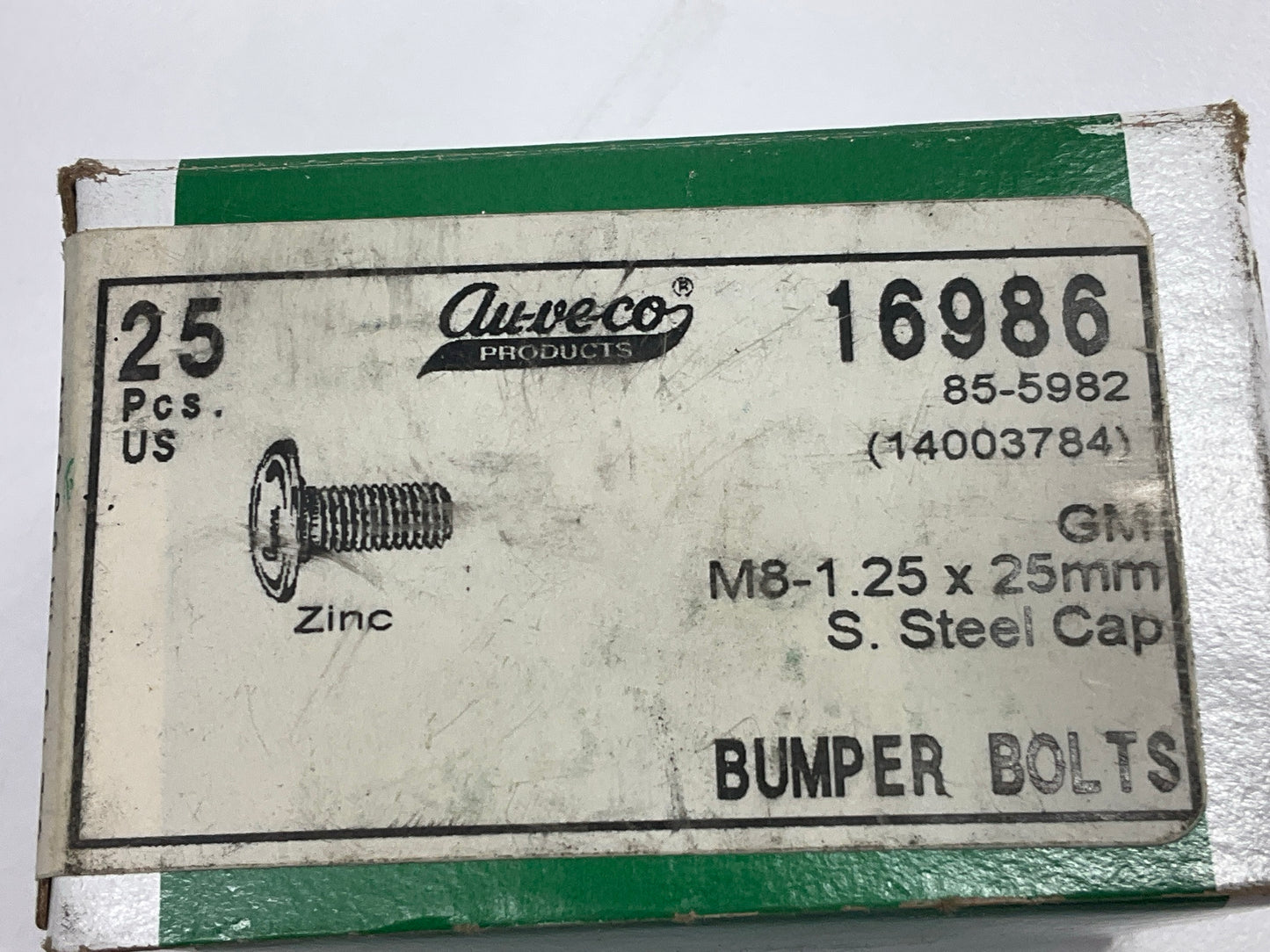 Auveco 16986 GM Bumper Bolt M8-1.25 X 25mm W/stainless Cap Pan Head, 25 Pcs