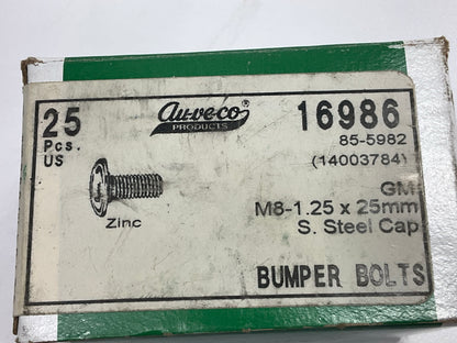 Auveco 16986 GM Bumper Bolt M8-1.25 X 25mm W/stainless Cap Pan Head, 25 Pcs