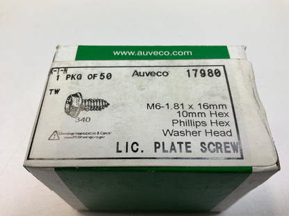 Auveco 17980 Phillips Hex Washer Head License Plate Screws Qty 50
