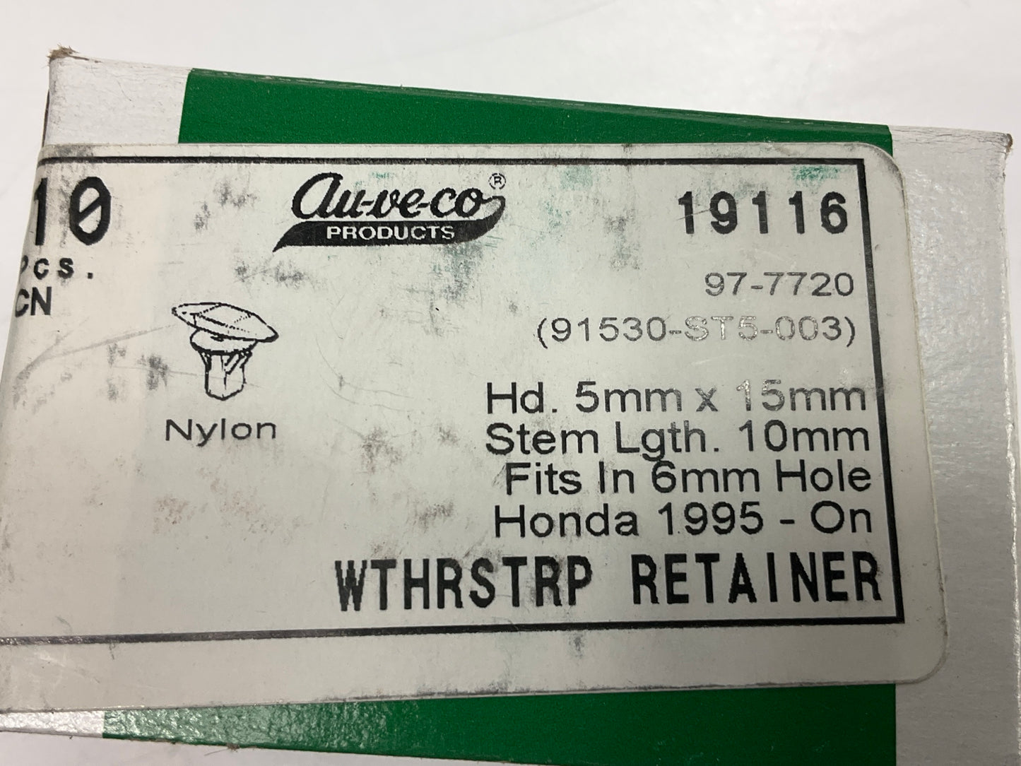 Auveco 19116 Weather Strip Retainer Honda Civic 1995-Up Qty 10
