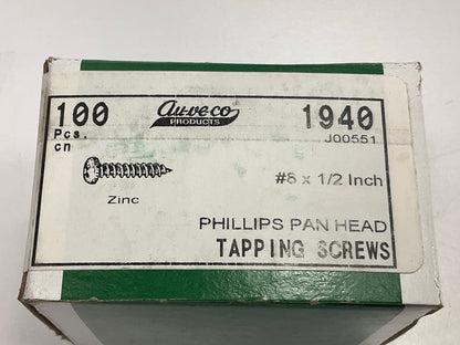 Auveco 1940 #8 X 1/2  Phillips Pan Head Tapping Screws, Plated Zinc, 100 Pack
