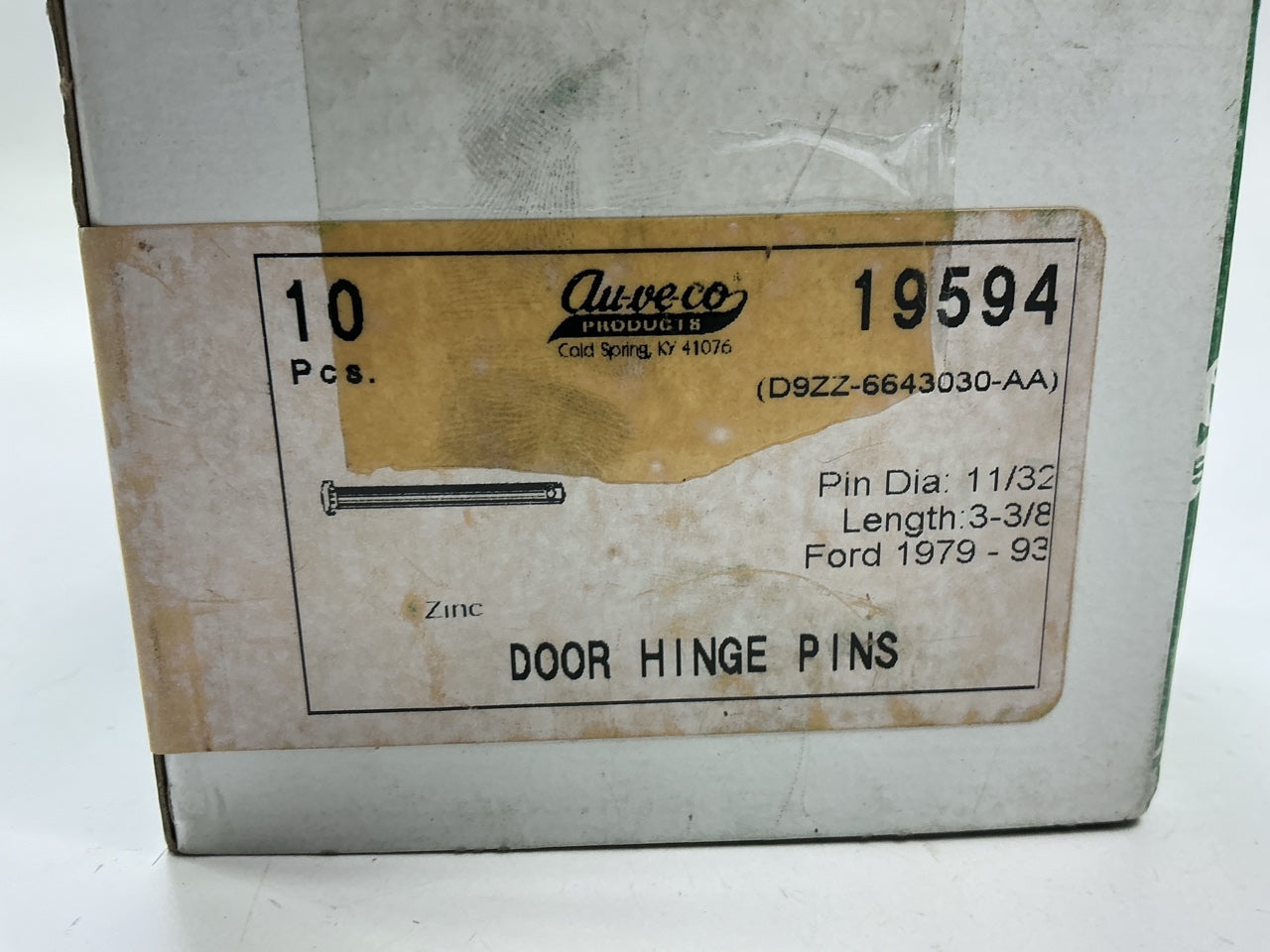 (10) Auveco 19594 Door Hinge Pin Pin Diameter: 11/32'' Length Under Head: 3-3/8''