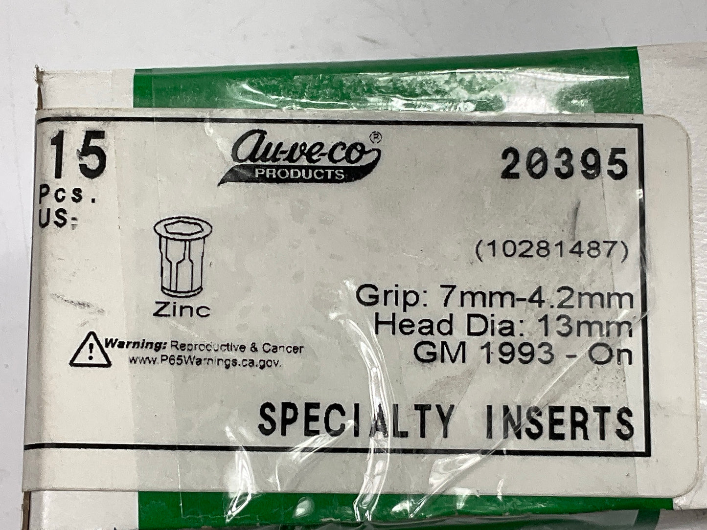 (15) Auveco 20395 M6-1.0 Specialty Nutsert, 13mm Head