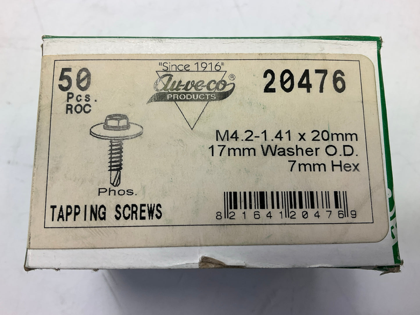 Auveco 20476 4.2-1.41 X 20mm Hex Head Teks Screw With Spinning Washer Qty 50