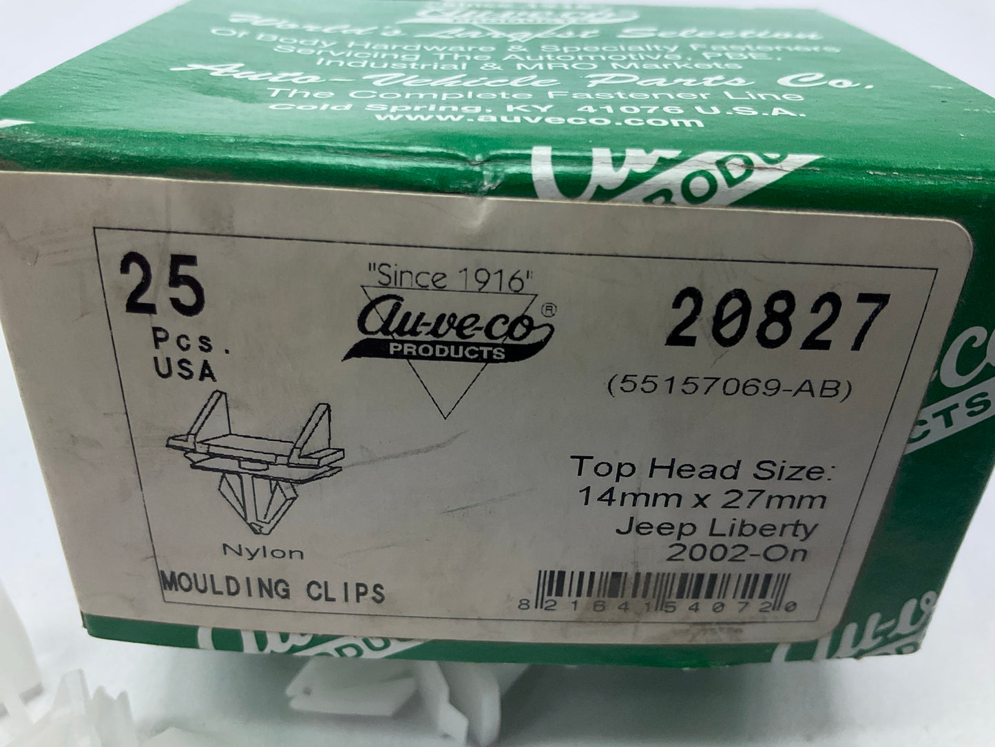 Auveco 20827 Rocker Moulding Clip Top Head 14mm X 27mm Fit Into 9mm Hole Qty 25