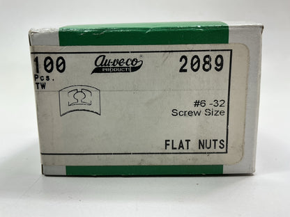 Auveco 2089  #6-32 Screw Size, Flat Nuts 5/16 X 1/2 - Pack Of 100