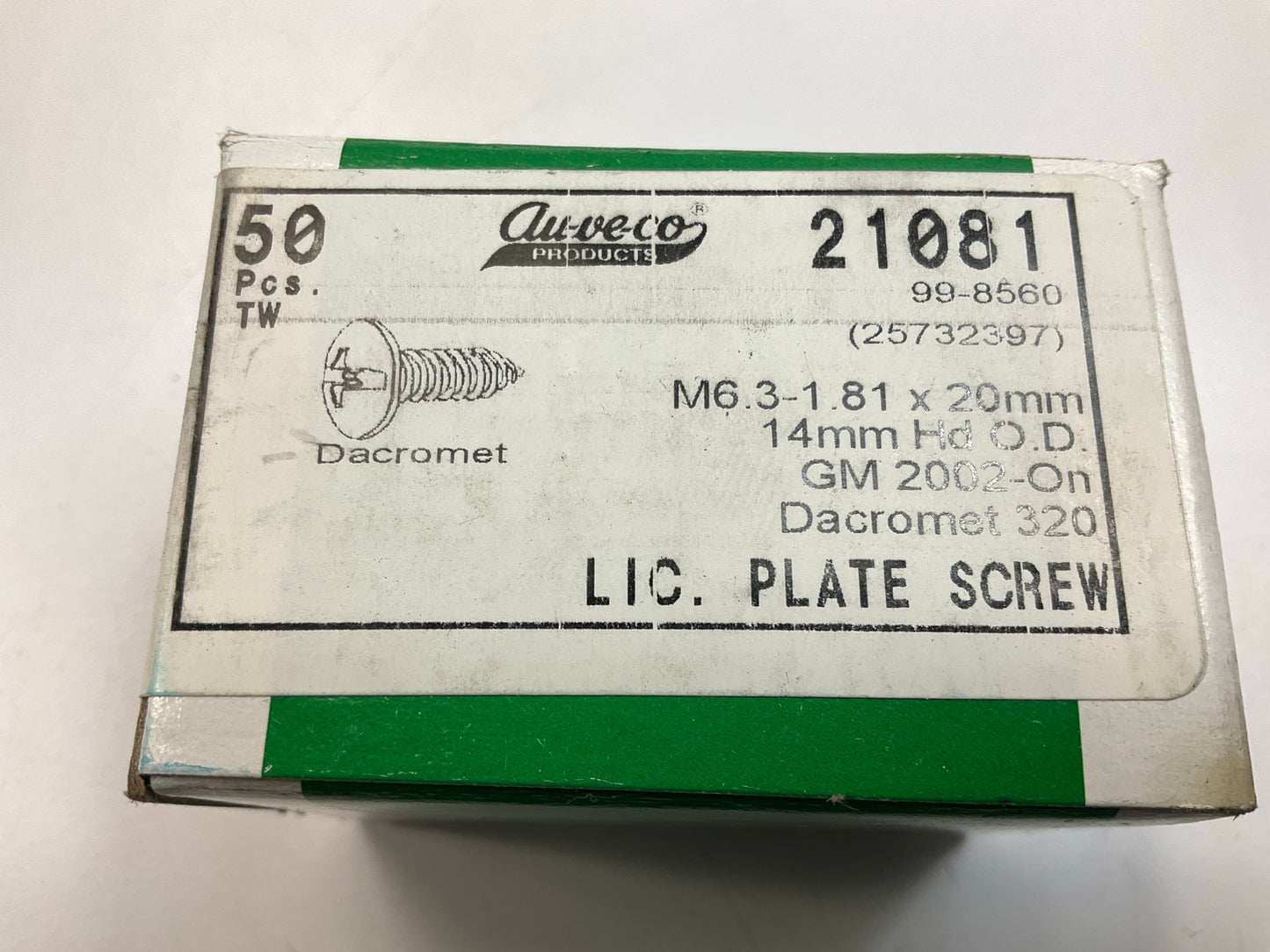 Auveco 21081 Duo-Drive Truss Head License Plate Screw 14mm Head 20mm Long Qty 50