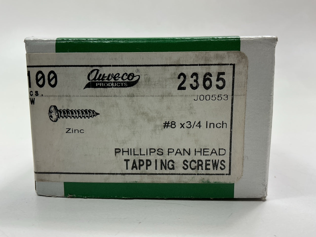 Auveco 2365 #8 X 3/4'' Phillips Pan Head Tapping Screws, Zinc Plated, Pack Of 100