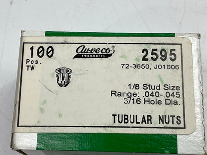 (100) Auveco 2595 Tubular Nut For 1/8 Stud .040-.045 Panel Range Barrel Clips