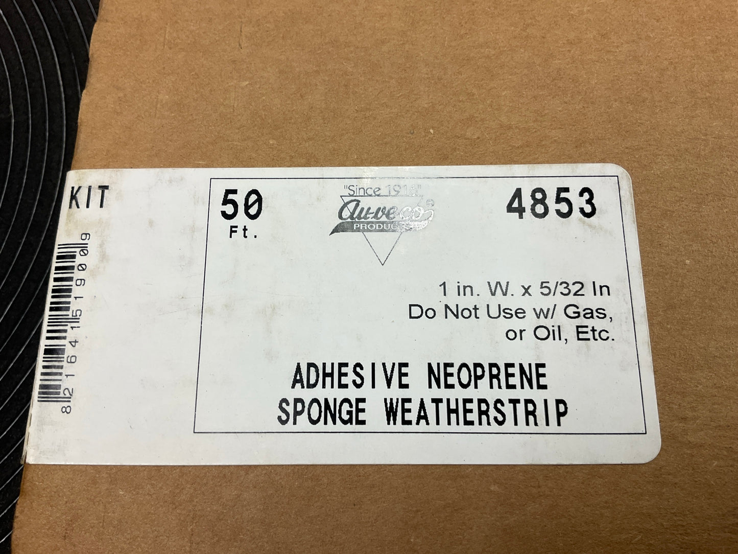 Auveco 4853 5/32'' X 1'' X 50' Peel-Bak Neoprene Sponge Weatherstrip Adhesive Seal