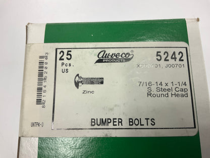 Auveo 5242  7/16-14 X 1-1/4 Bumper Bolts, Stainless Steel Cap Round Head, 25 Pcs