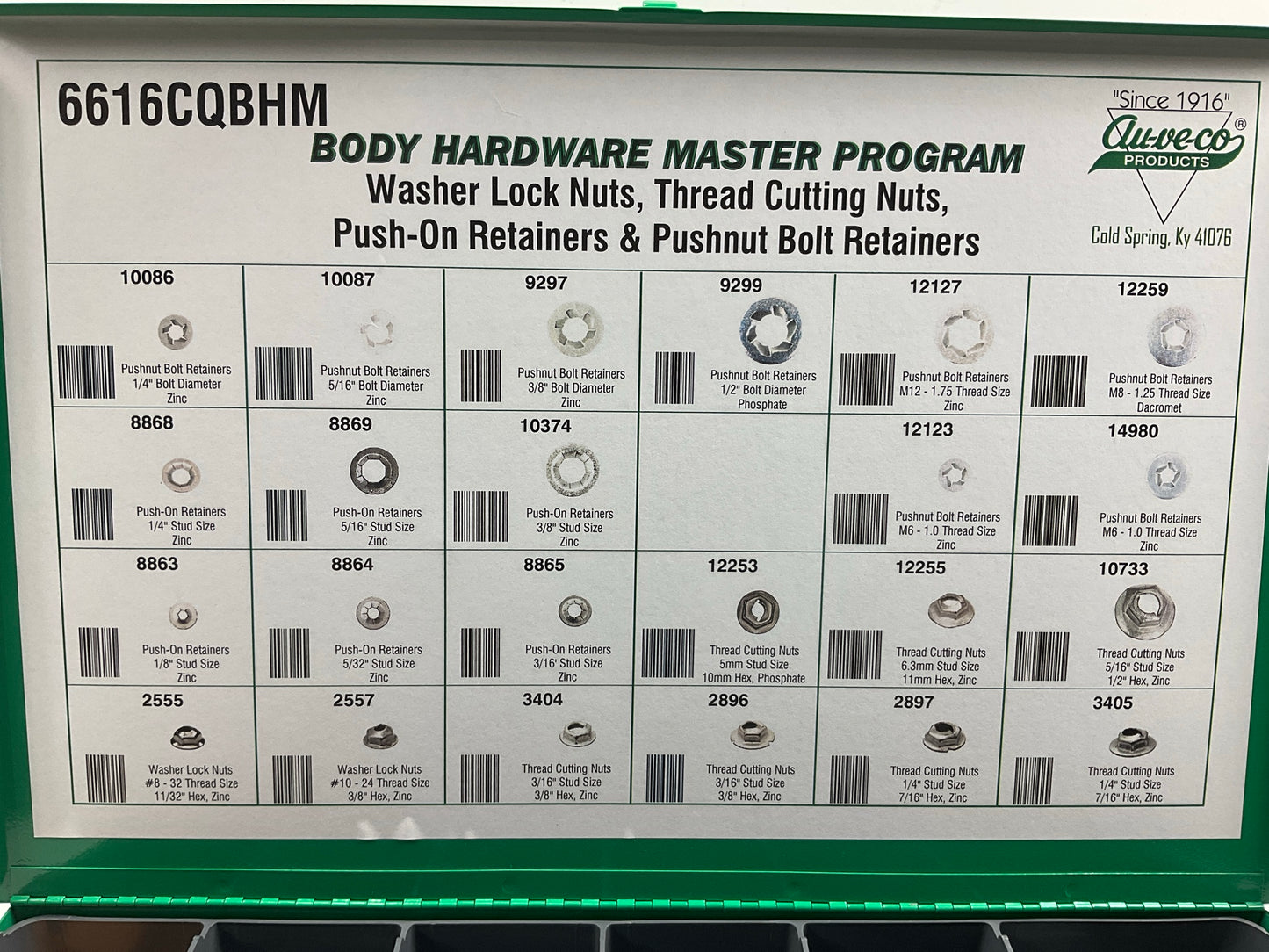 Auveco 6616CQBHM Push-On Retainer, Thread Cutting, Washer Lock Nuts Assortment