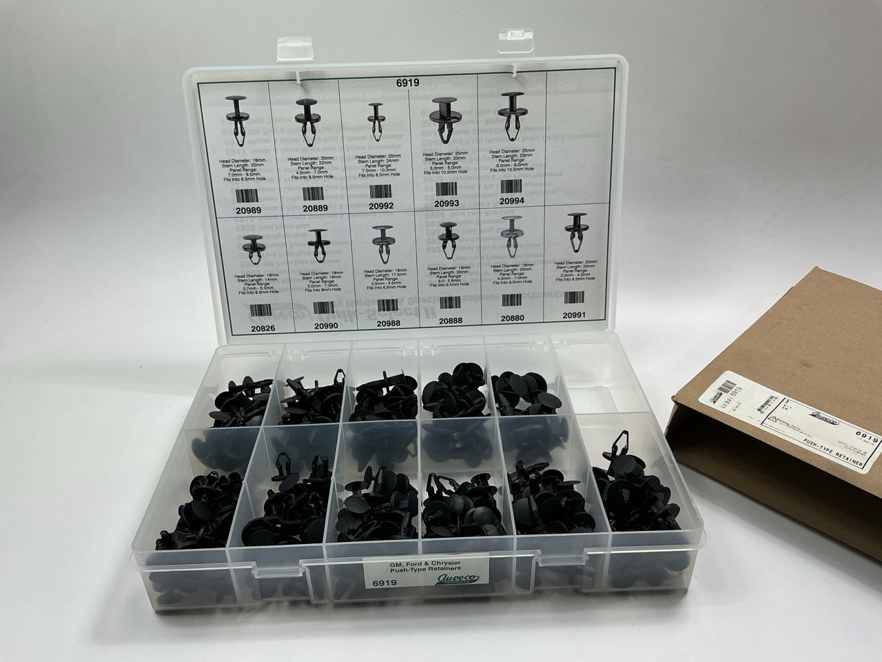 Auveco 6919 Push Retainer Clips Quik-Select Assortment Kit For Chrysler GM Ford