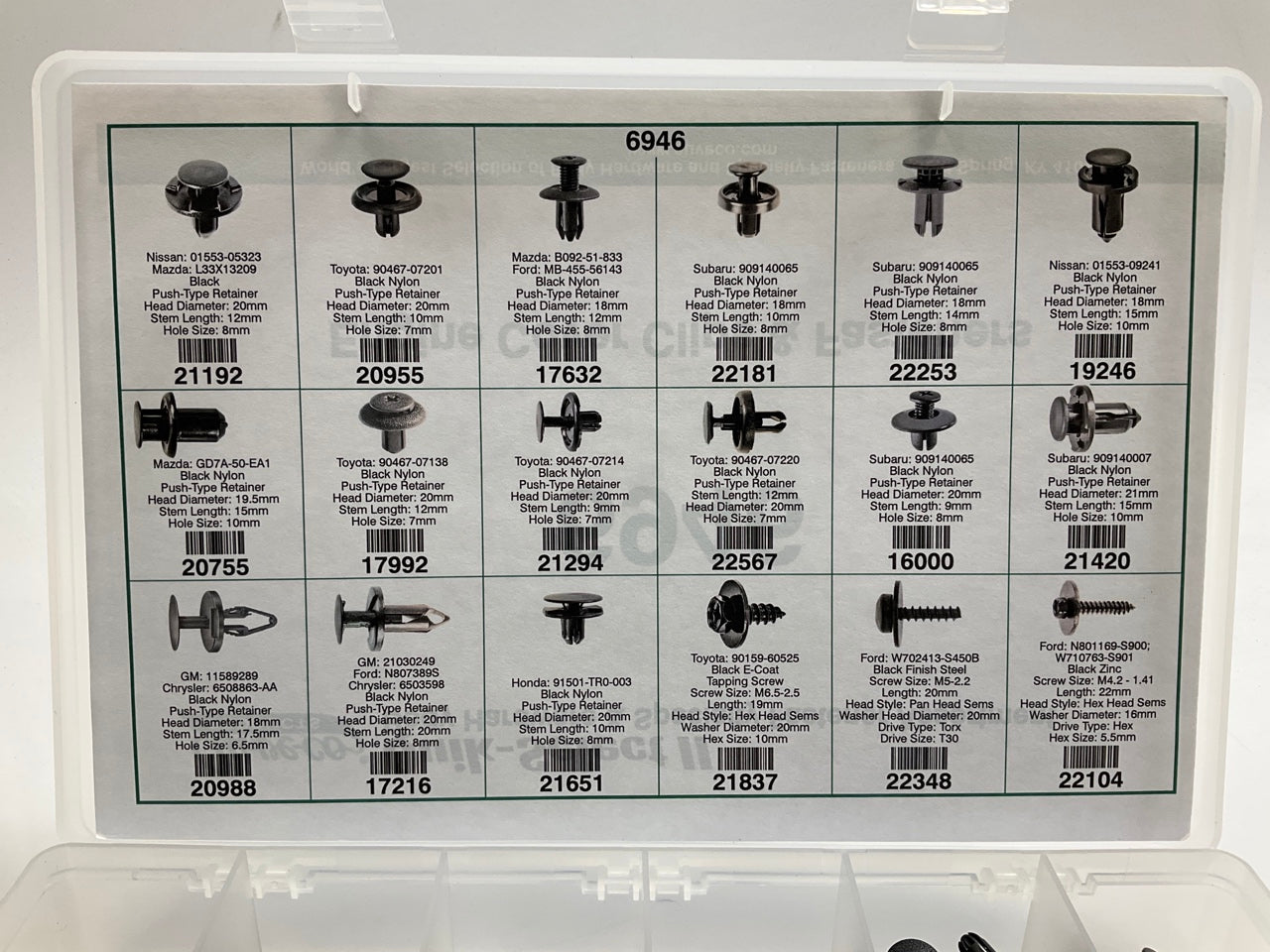 Auveco 6946 Engine Cover Fastener Retainer Clip Assortment Pack, 250 Pcs