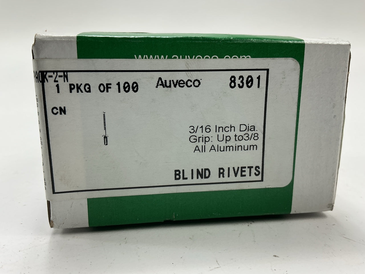 Auveco 8301 3/16'' Aluminum Dome Head Blind Rivet, 1/4''-3/8'' Grip, 100-Pack