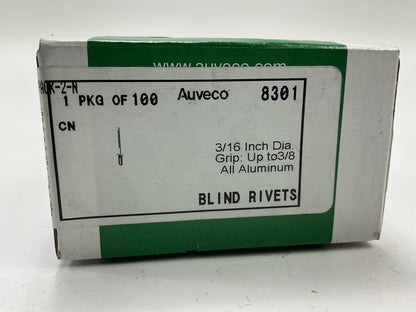 Auveco 8301 3/16'' Aluminum Dome Head Blind Rivet, 1/4''-3/8'' Grip, 100-Pack