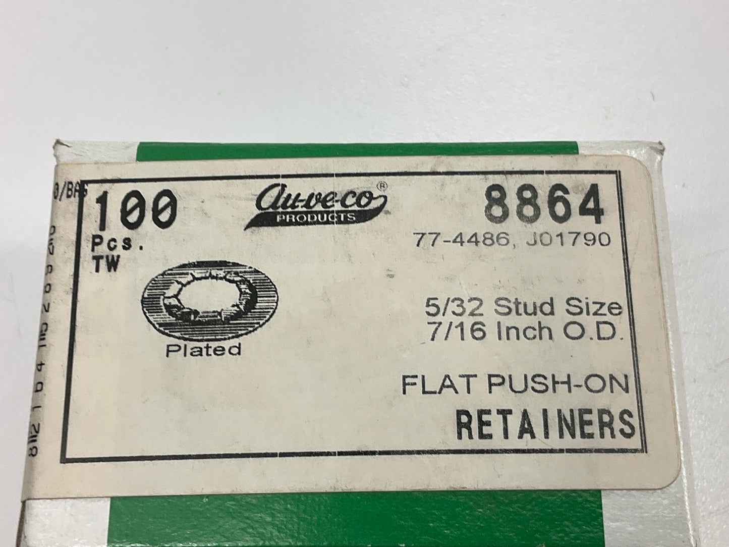 (100) Auveco 8864  5/32'' Stud Flat Push-On Retainer Clips 7/16'' O.D.