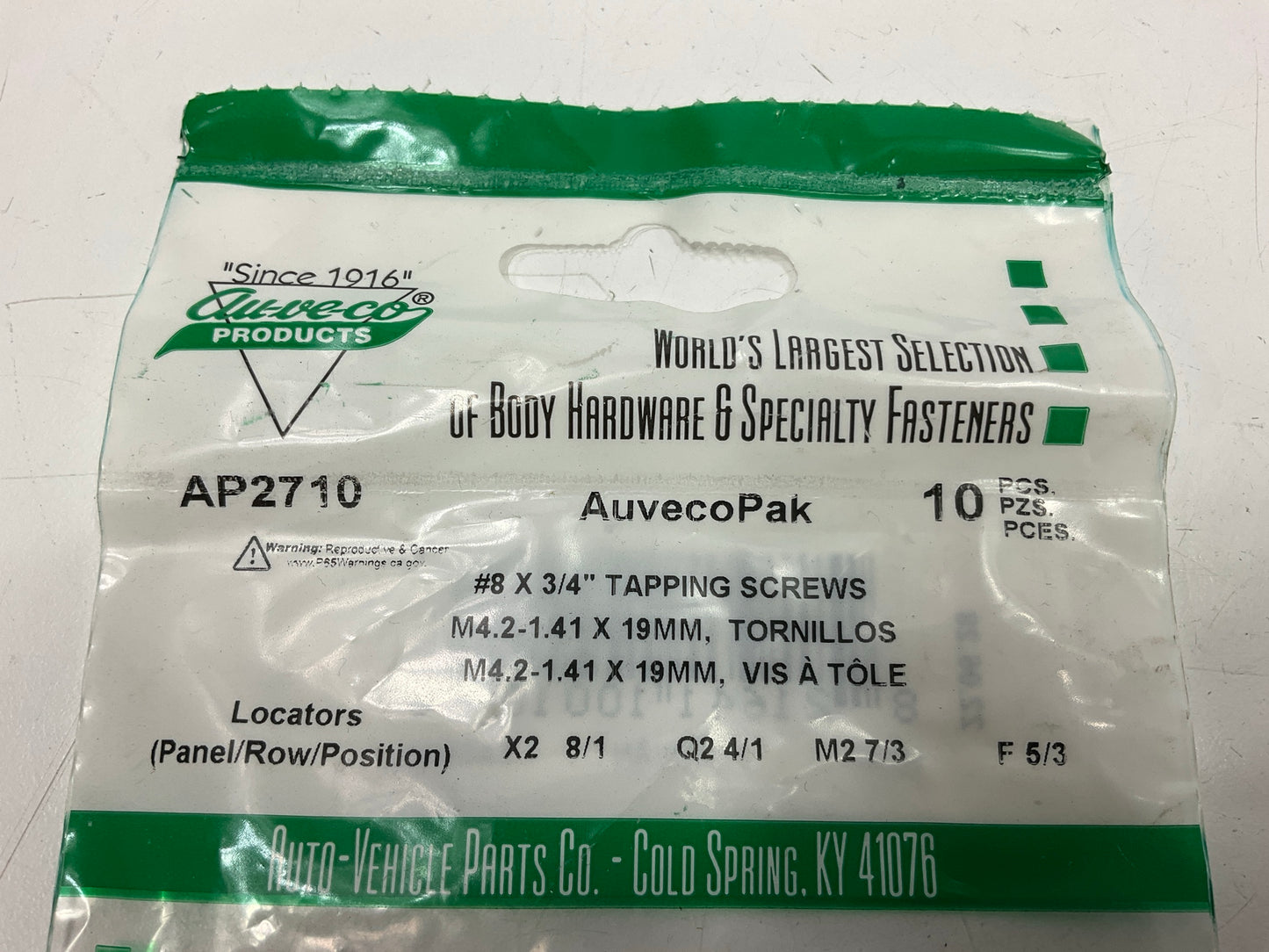 Auveco AO2710 Phillips Oval Head #8 X 3/4'' Tapping Screws Qty 110