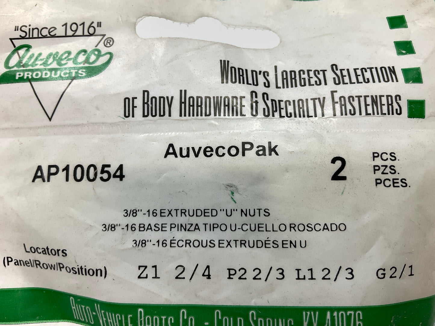 Auveco AP10054 3/8''-16 Extruded ''U'' Nuts, Pack Of 2