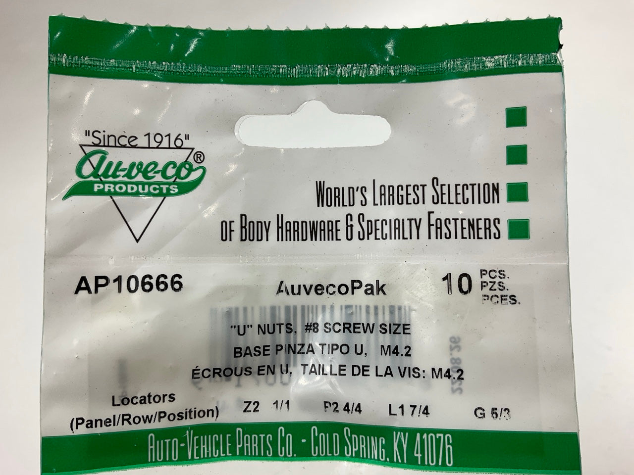Auveco AP10666 U-Nut #8 Screw Size, 11/32'' Center Of Hole To Edge Qty 140