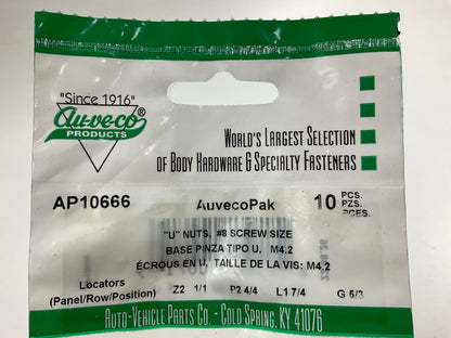 Auveco AP10666 U-Nut #8 Screw Size, 11/32'' Center Of Hole To Edge Qty 140