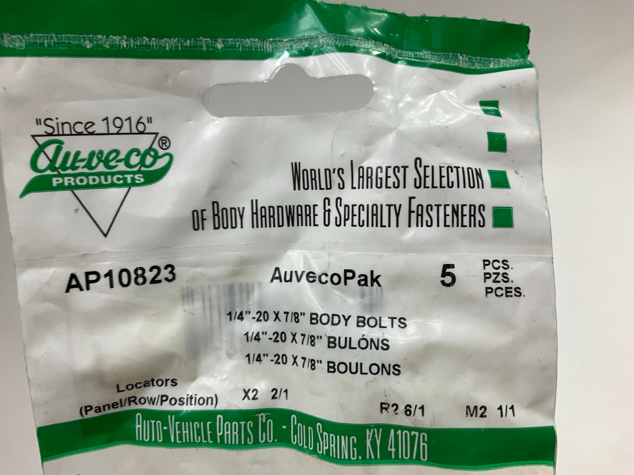 (10) Auveco AP10823 Hex Head SEMS Bolt Screw, Dog Point, 1/4-20 X 7/8'', 7/16 Hex