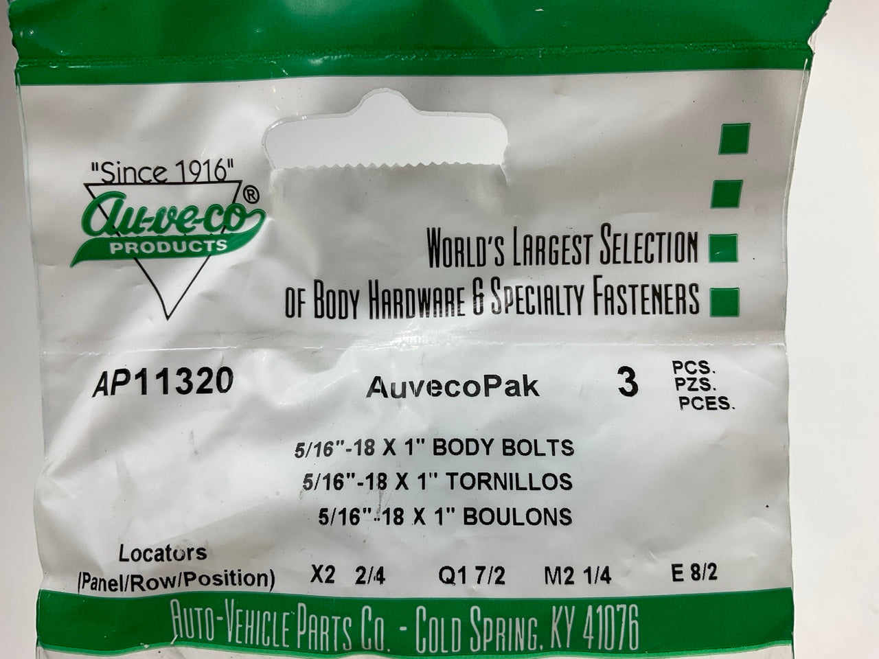 (9) Auveco AP11320 Screw 5/16''-18 X1'' Hex SEMS Bolt, 1/2'' Hex 7/8'' Washer O.D.