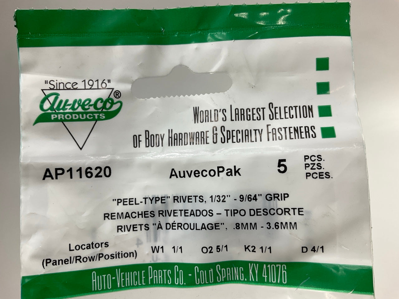 (20) Auveco AP11620 Window Regulator Peel Type Rivet 1/4 Dia. 1/32 Grip