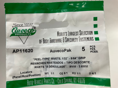 (20) Auveco AP11620 Window Regulator Peel Type Rivet 1/4 Dia. 1/32 Grip