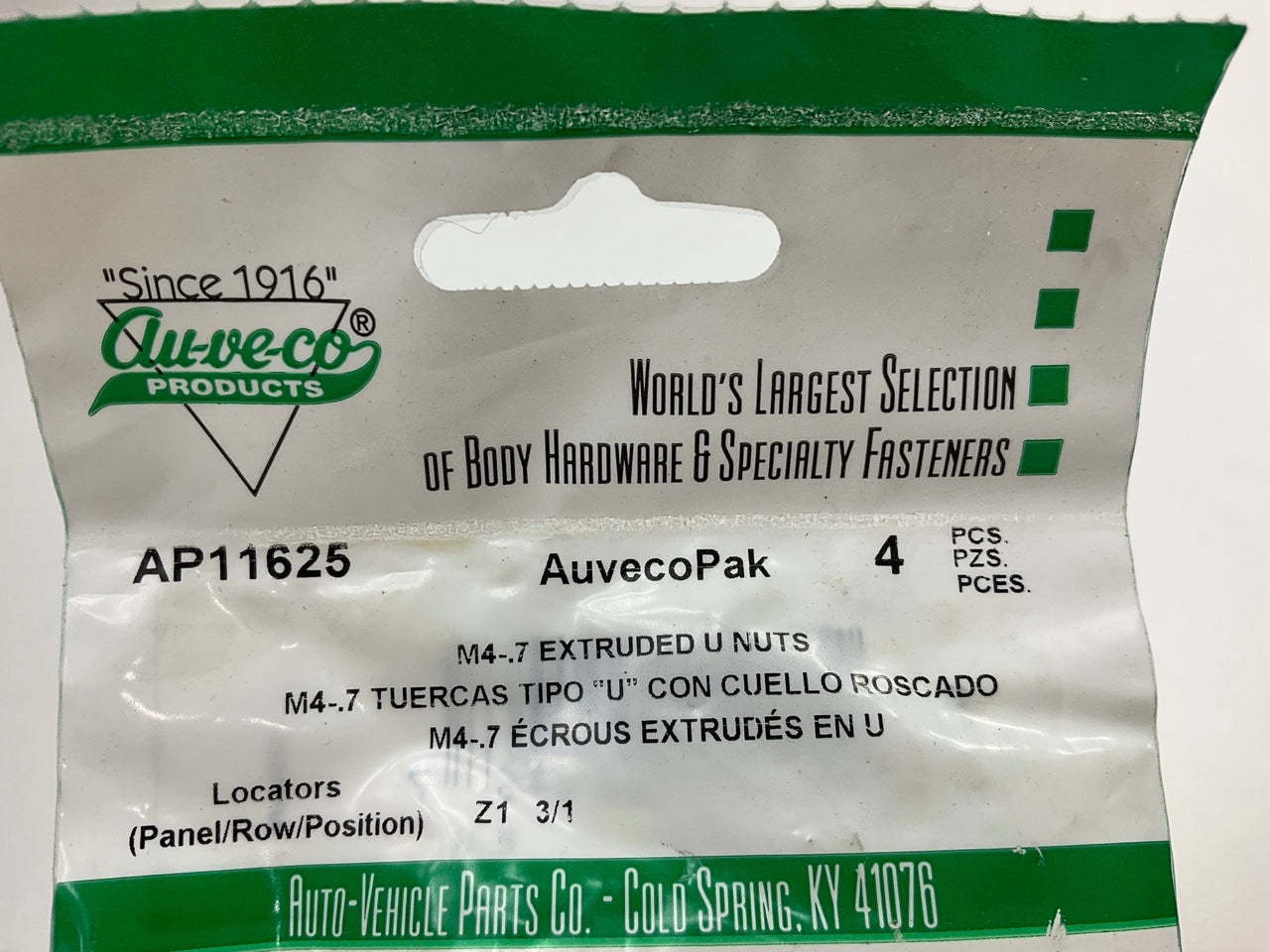 (8) Auveco AP11625 Extruded U-Nut, For M4-.7 Screw