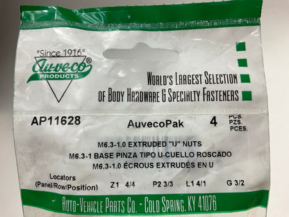 (16) Auveco AP11628 Extruded U-Nut M6.3-1.0 Screw Size Panel Range: .80mm-4.00mm