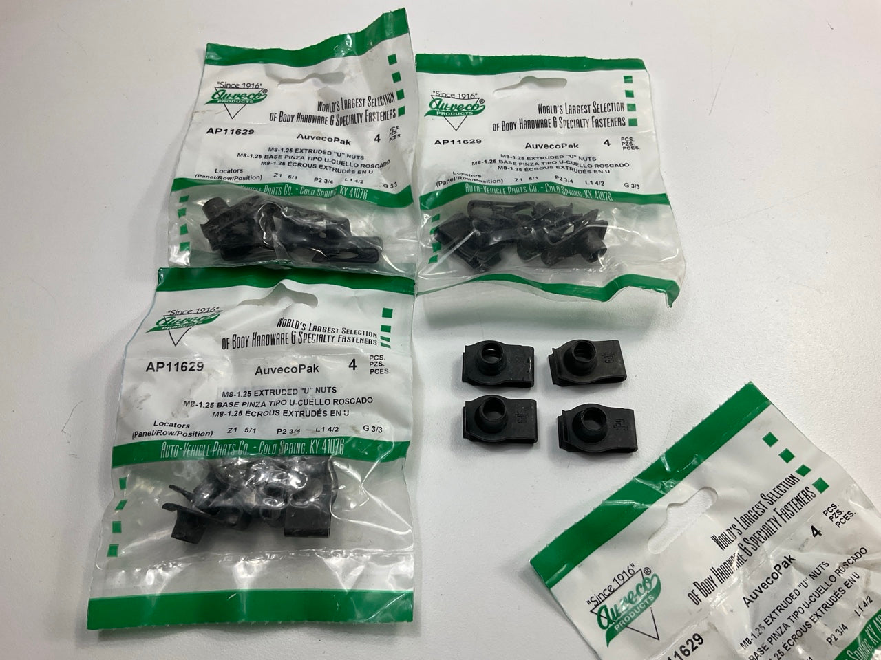 (16) Auveco AP11629 M8-1.25 Screw Size Extruded U Nut Panel Range .80mm-4.00mm