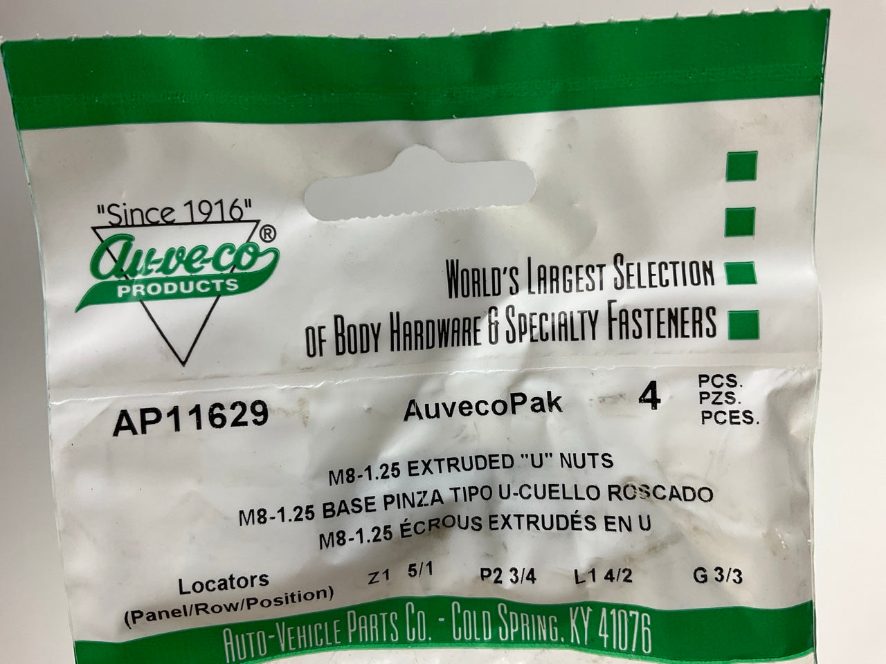 (16) Auveco AP11629 M8-1.25 Screw Size Extruded U Nut Panel Range .80mm-4.00mm
