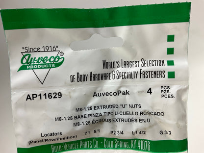 (16) Auveco AP11629 M8-1.25 Screw Size Extruded U Nut Panel Range .80mm-4.00mm