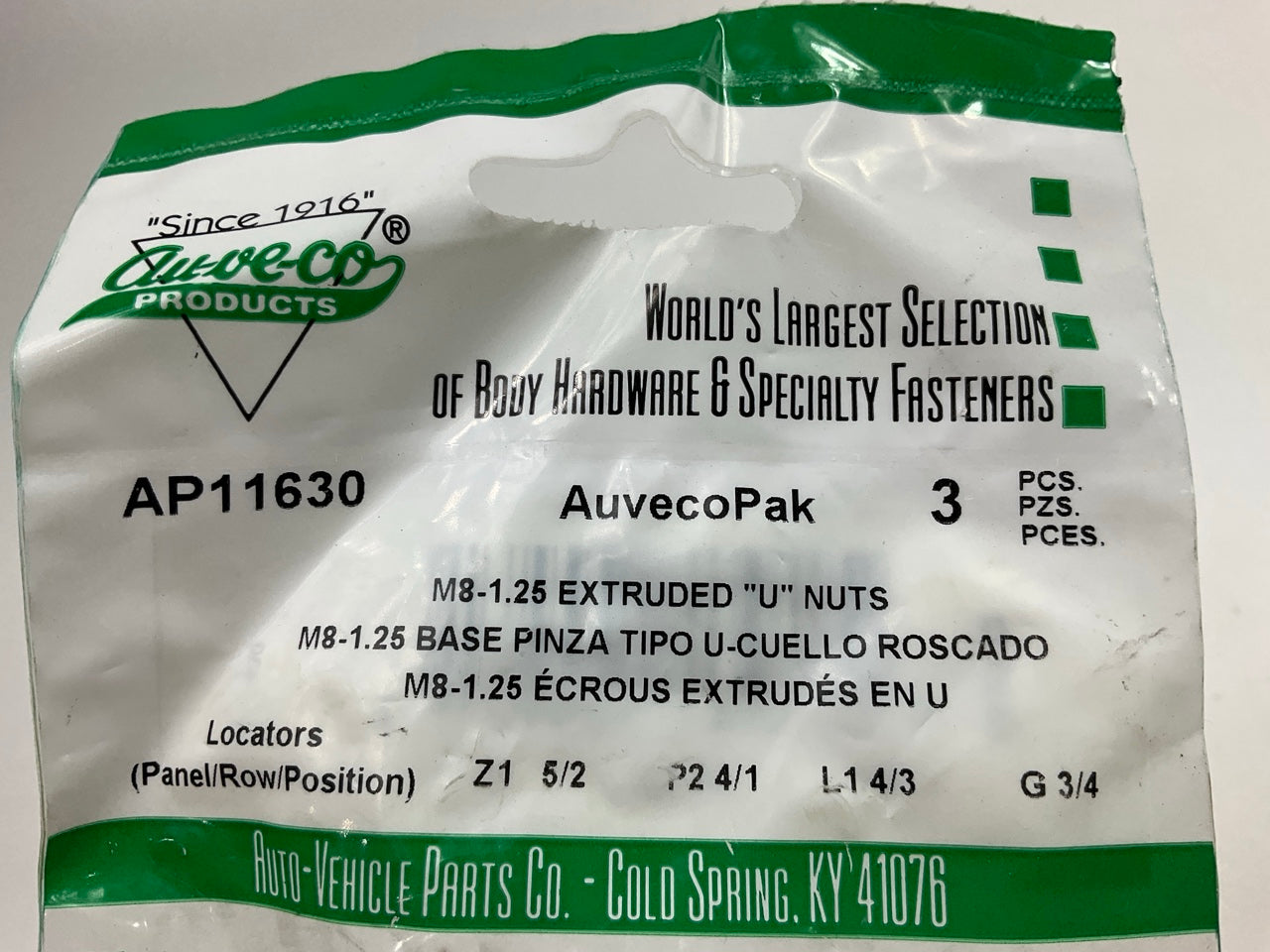 (6) Auveco AP11630 Extruded U-Nut Clip Thread M8-1.25 Screw