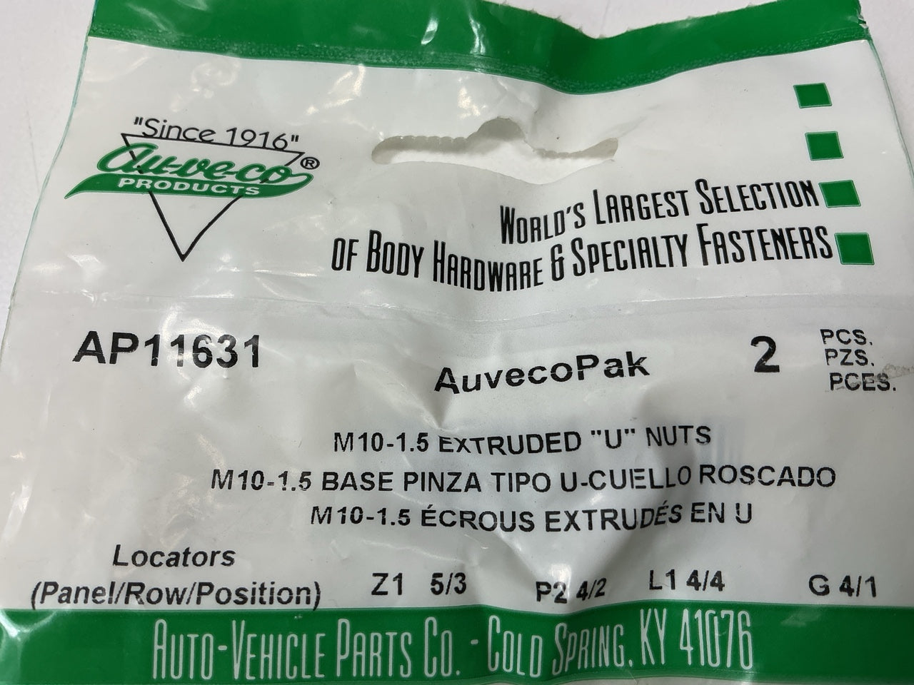 (2) Auveco AP11631 Extruded U-NUT M10-1.5 Screw Size Panel Range 1.0mm-6.0mm