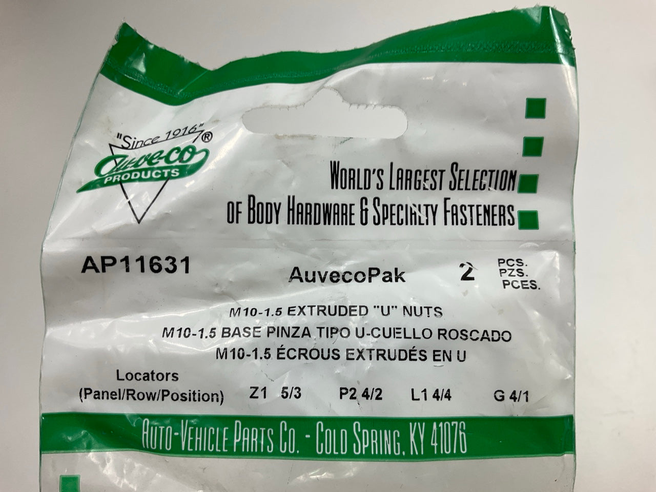(8) Auveco AP11631 Extruded U-NUT M10-1.5 Screw Size Panel Range: 1.0mm-6.0mm