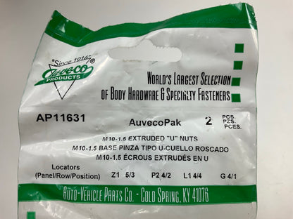 (8) Auveco AP11631 Extruded U-NUT M10-1.5 Screw Size Panel Range: 1.0mm-6.0mm