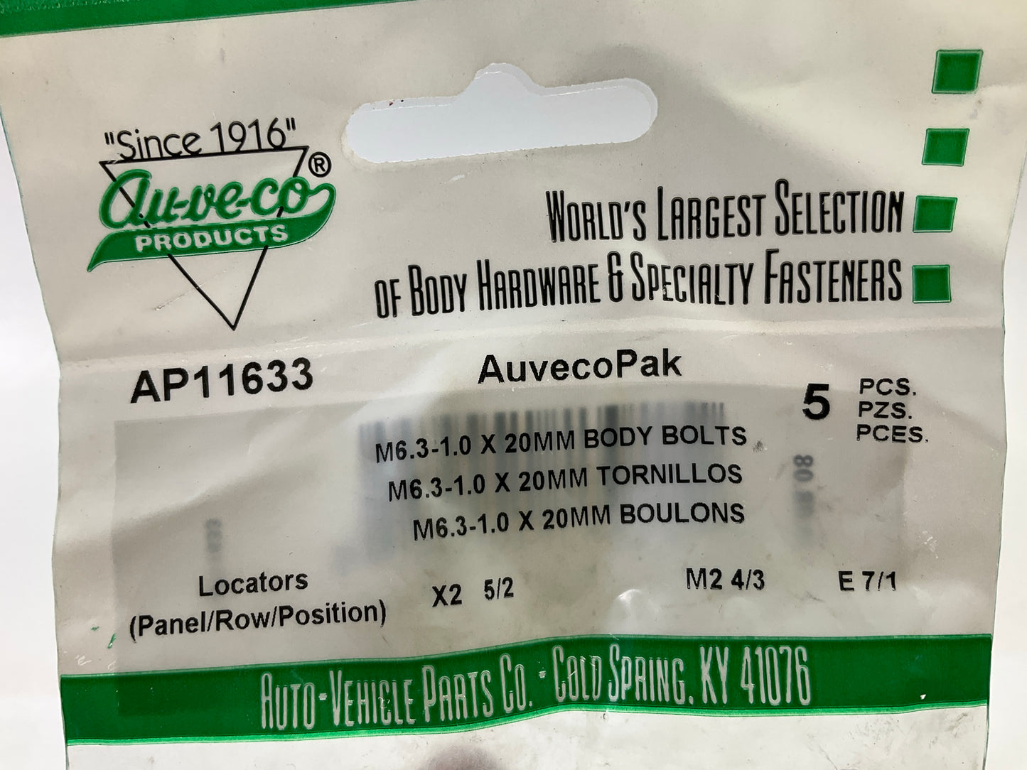 Auveco AP11633 6.3-1.0 X 20Mm Hex Hd Sems 17Mm Wash O.D. Qty 39